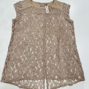 Chico's Lace Top in Taupe and Beige size 8 mint condition